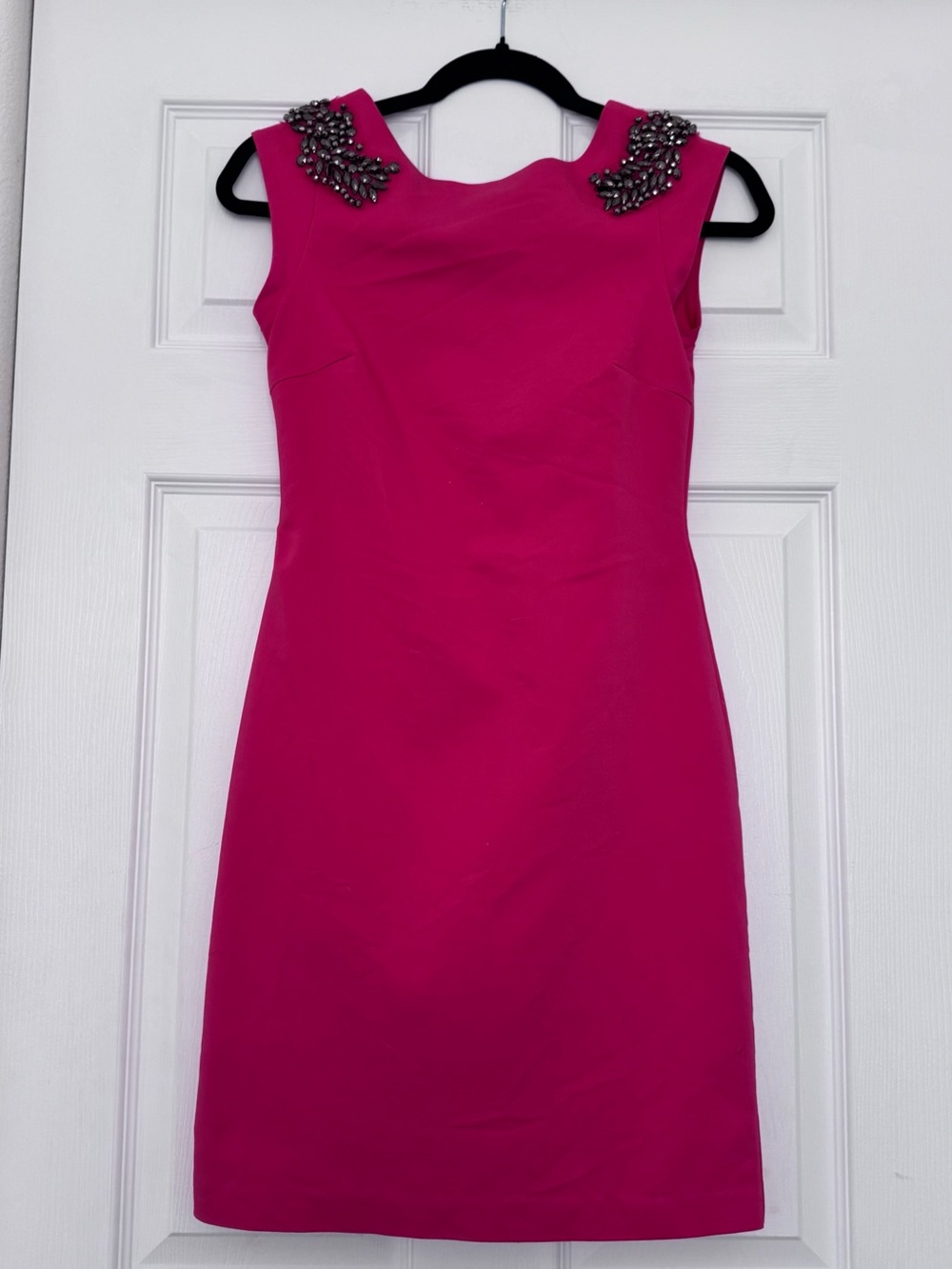 Zara Hot Pink Jeweled Shoulder Sheath Dress